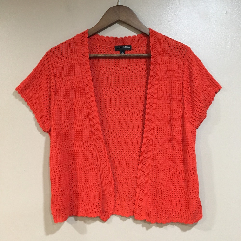 Notations Open Knit Cardigan Bolero Shrug Women XL Orange Bright Coastal Grandma